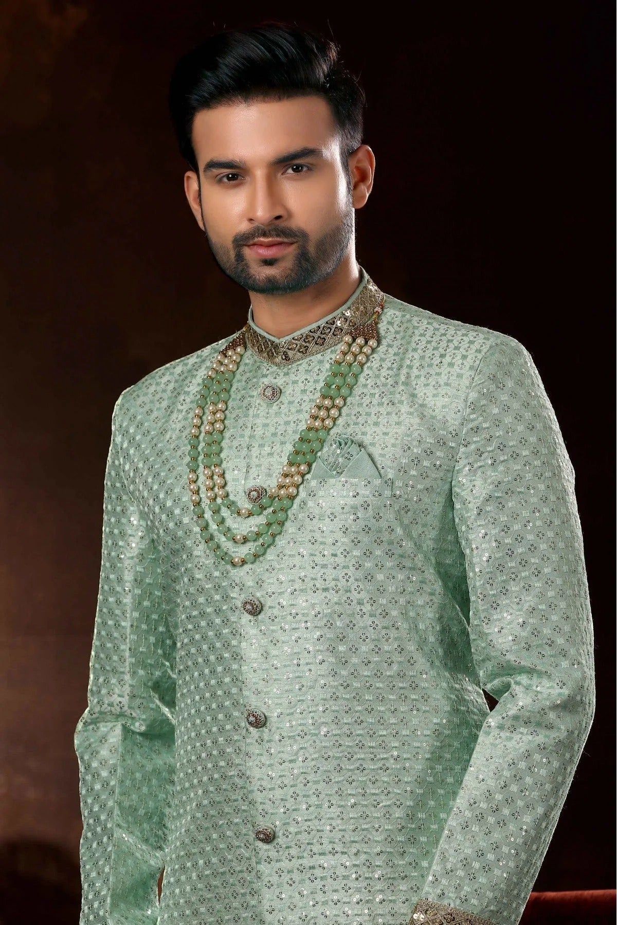 Green Colour Art Silk Sherwani SH1040362 A