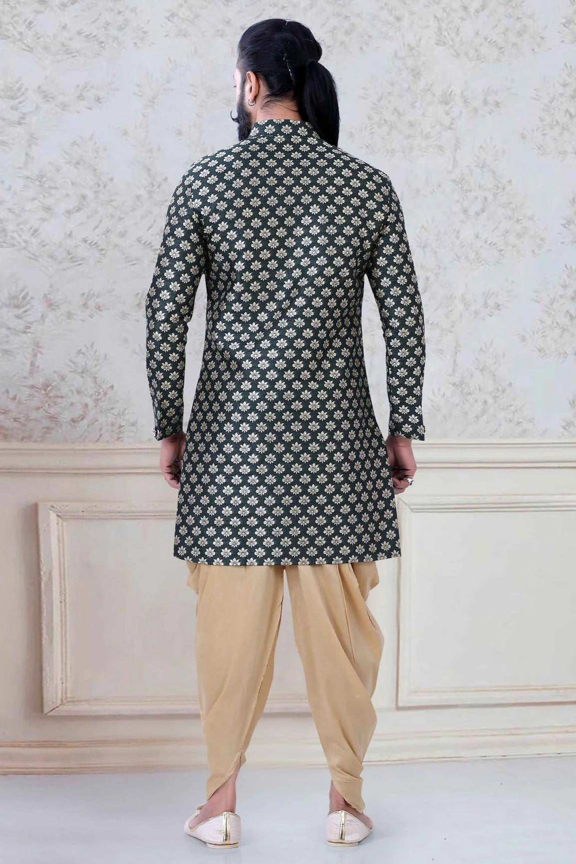 Green Colour Banarasi Festival Wear Dhoti Sherwani SH1130003 A