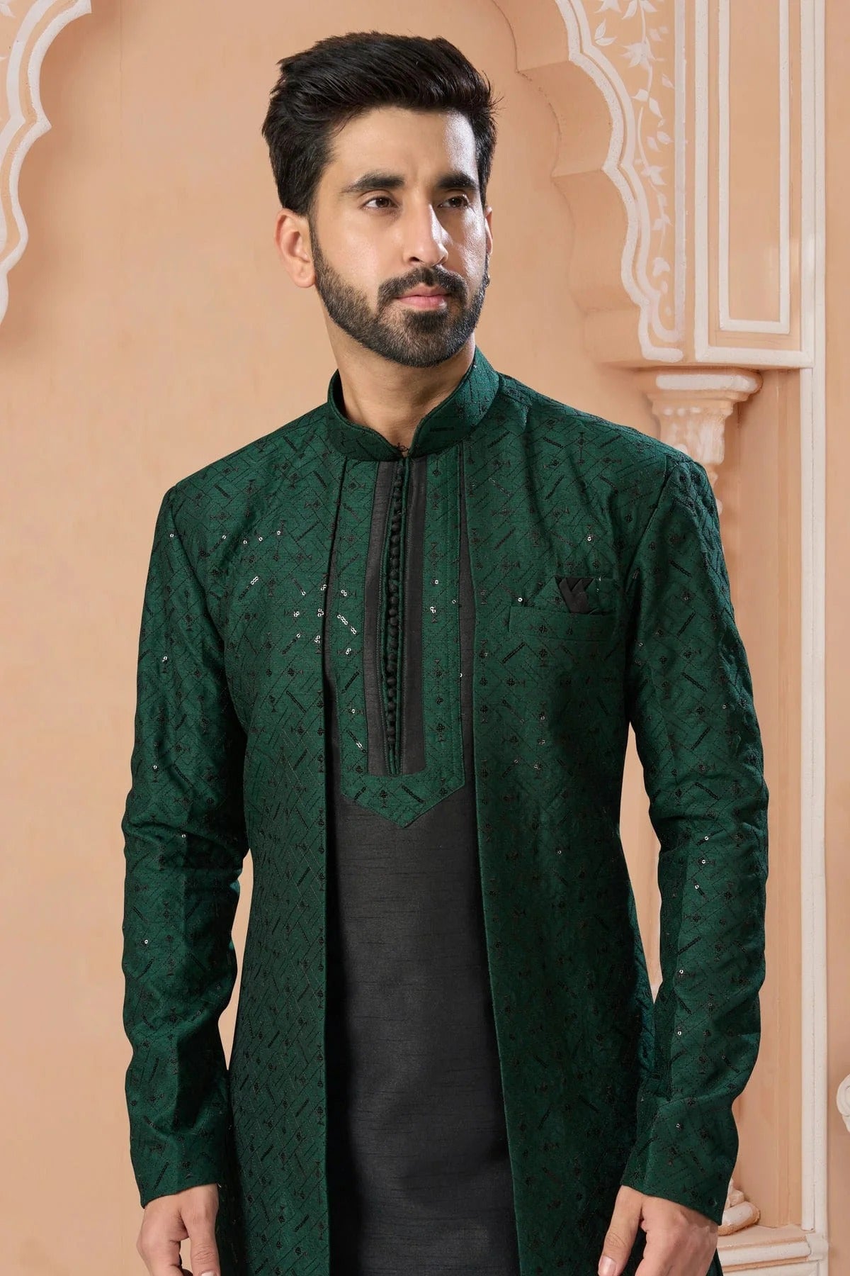 Green Colour Banglori Silk Sherwani SH1040583 A