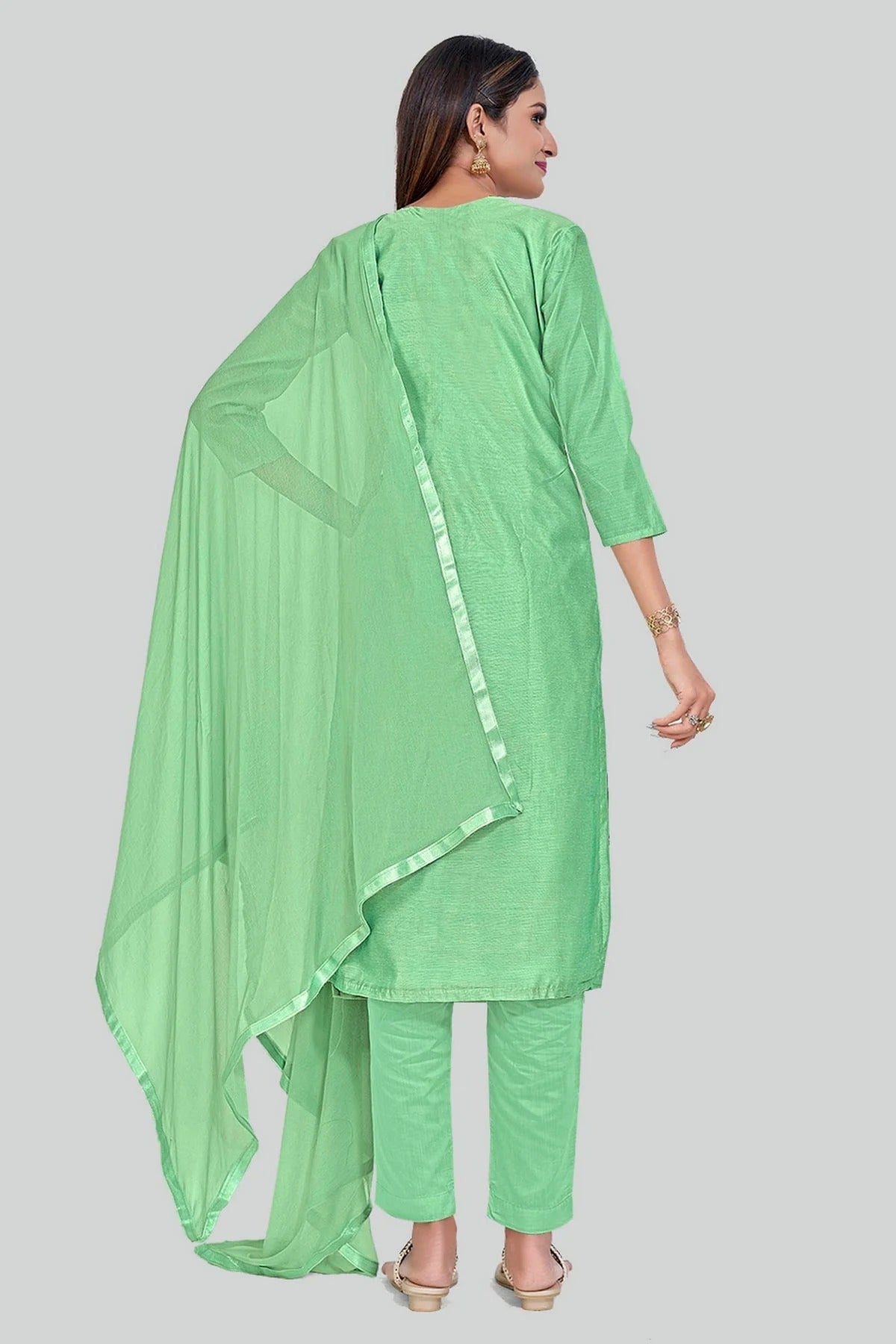 Green Colour Chanderi Silk Pant Style Suit SM1110655 A