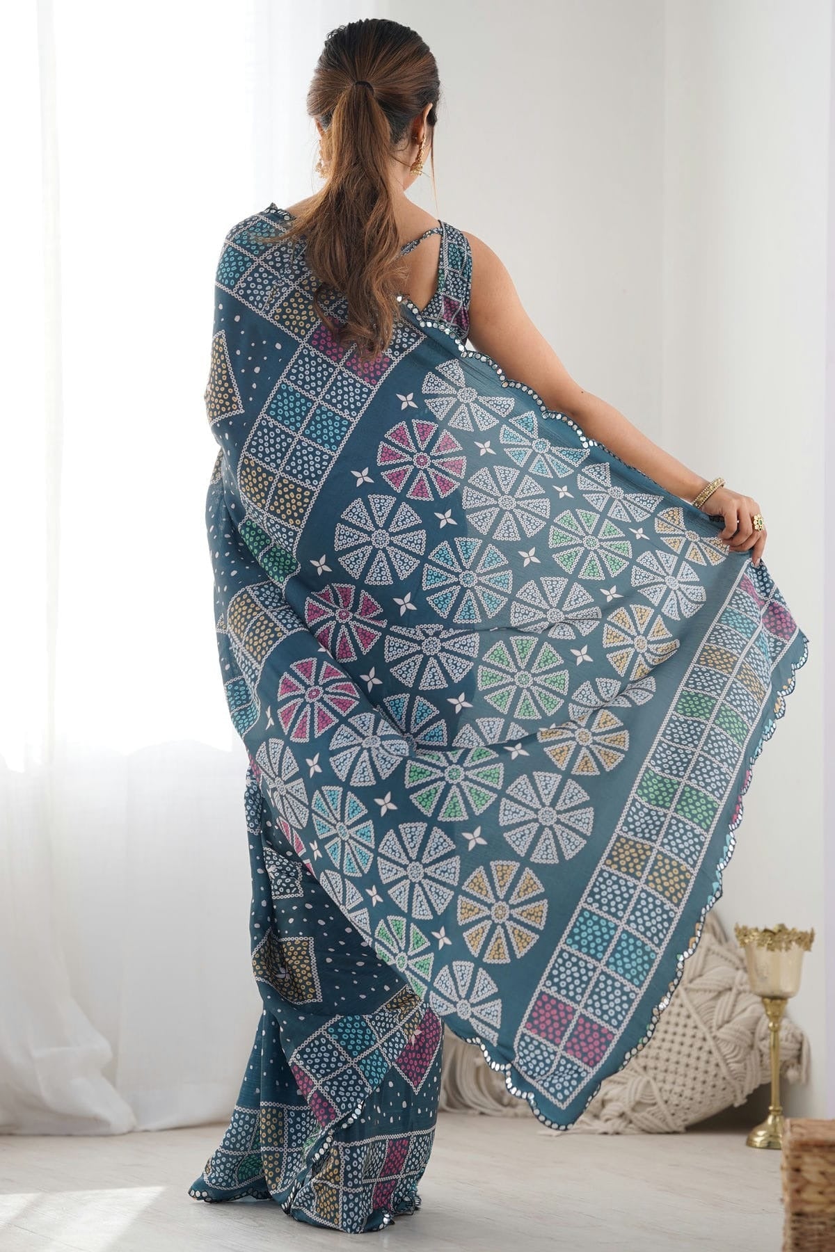 Green Colour Chinon Printed Saree SD1112080 A