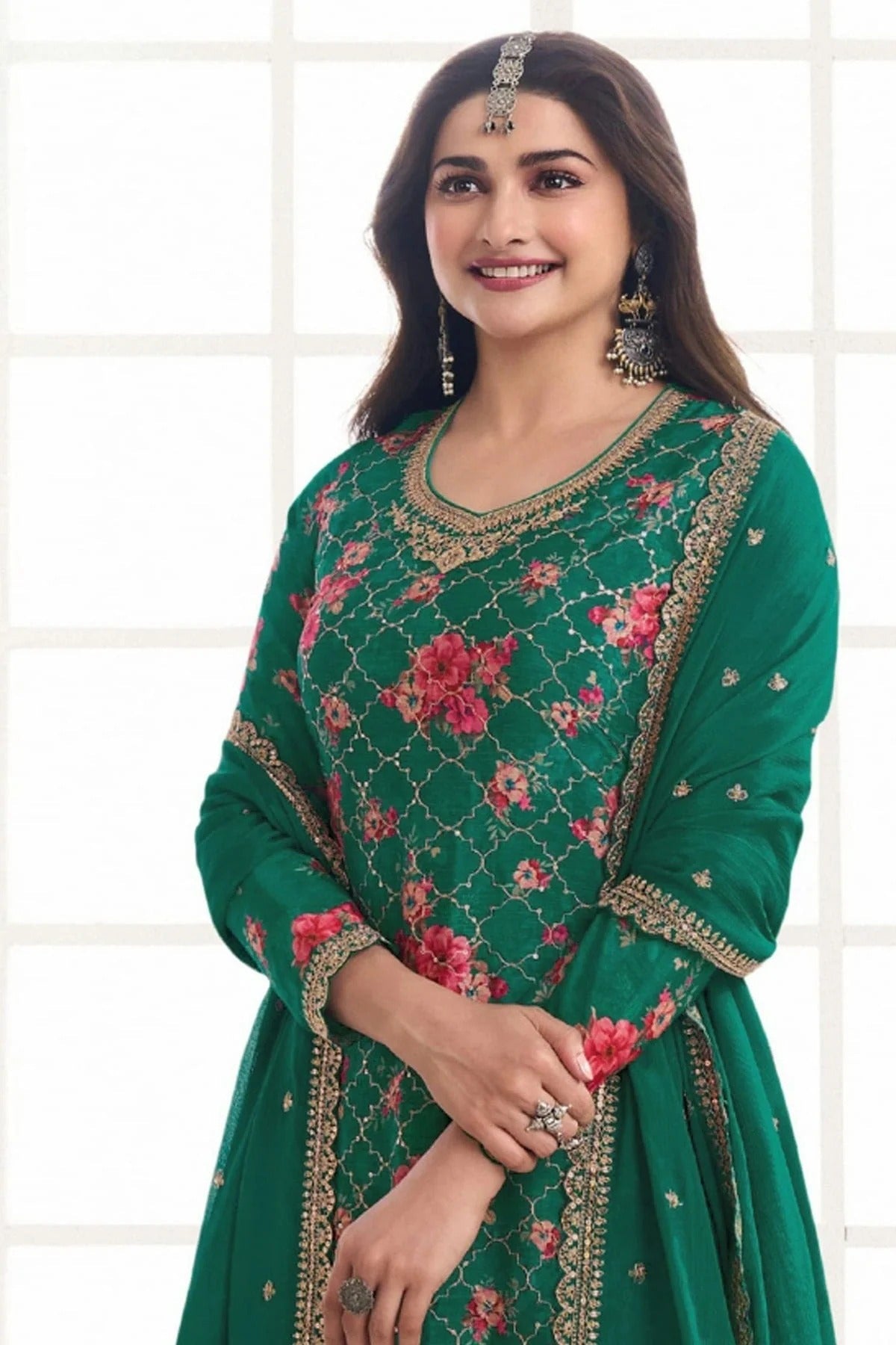 Green Colour Chinon Sharara Suit SM1110676 A