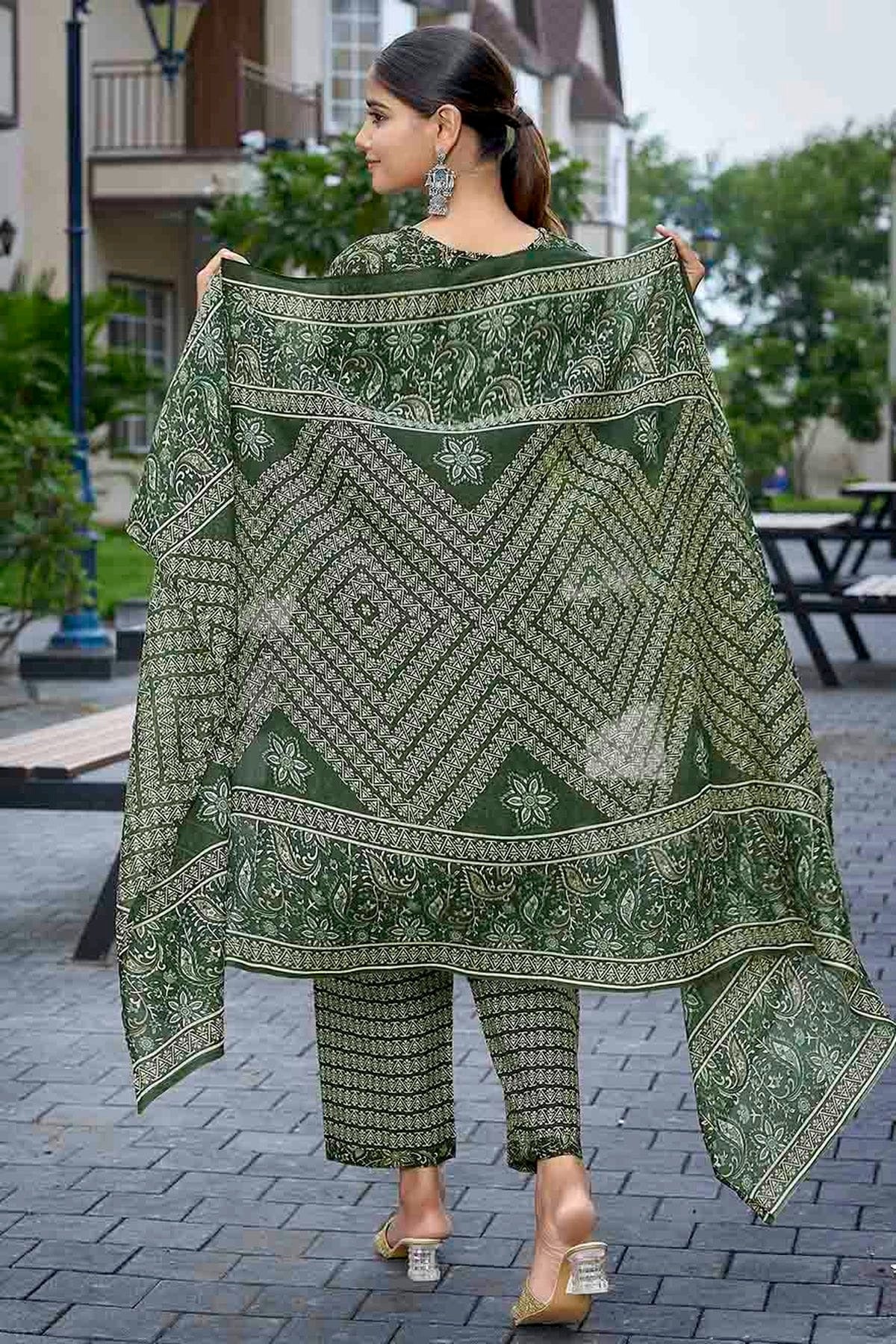 Green Colour Cotton Blend Stitched Suit SS1112977 A