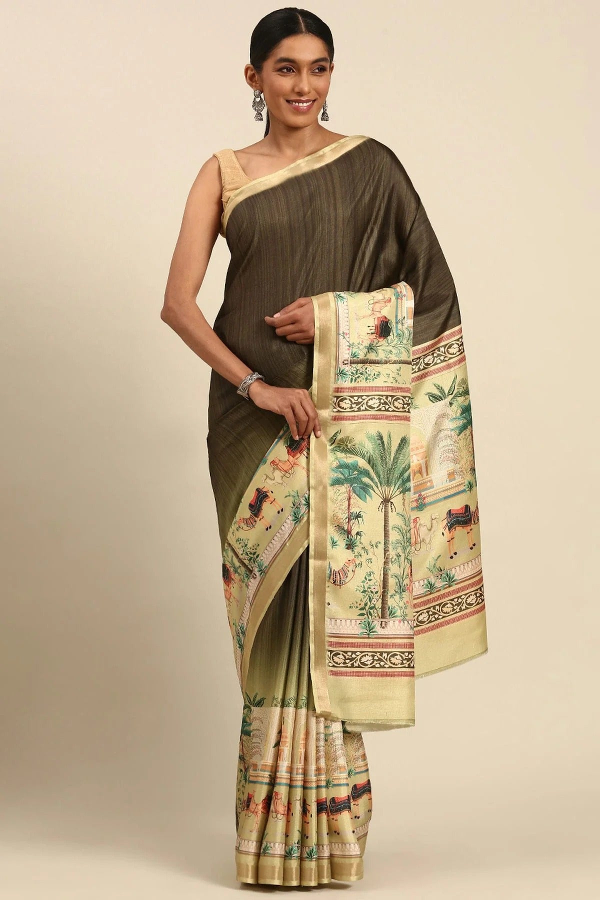 Green Colour Cotton Digital Printed Printed Saree SD1102874