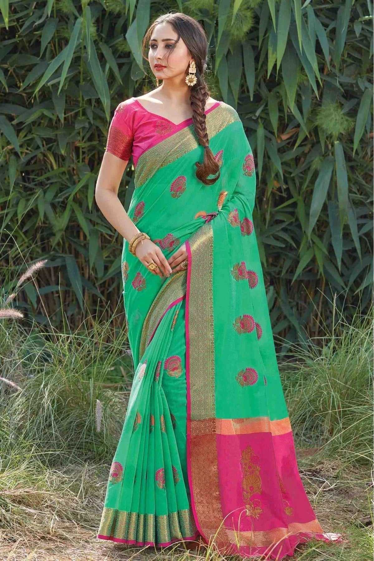 Green Colour Cotton Handloom Traditional Saree SD1100050