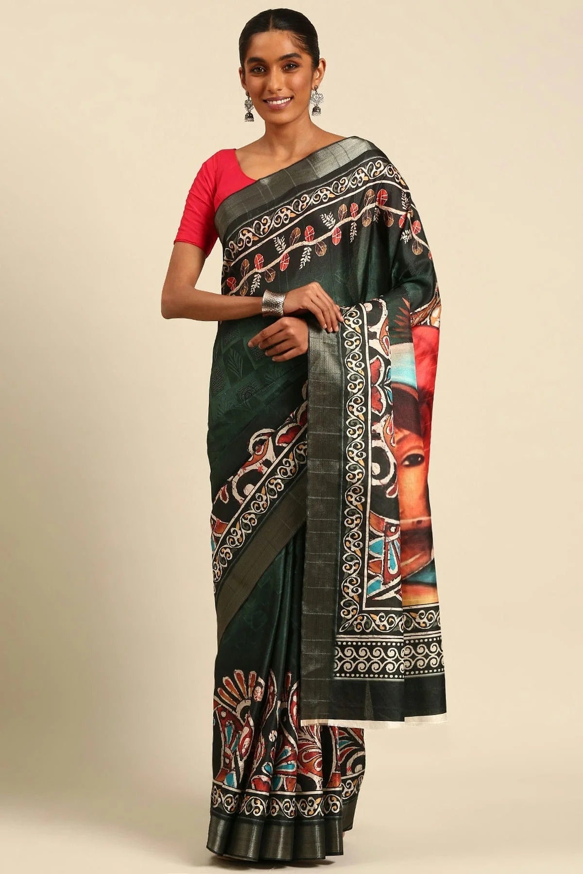 Green Colour Cotton Printed Saree SD1102395