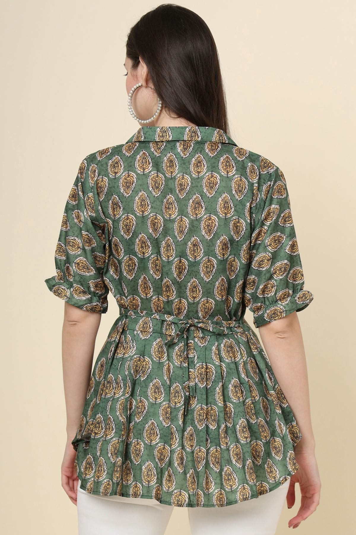Green Colour Cotton Printed Work Readymade Top TP1110773 A