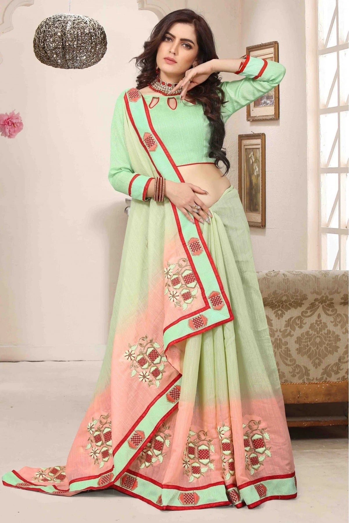 Green Colour Cotton Silk Designer Saree SD1120469 A