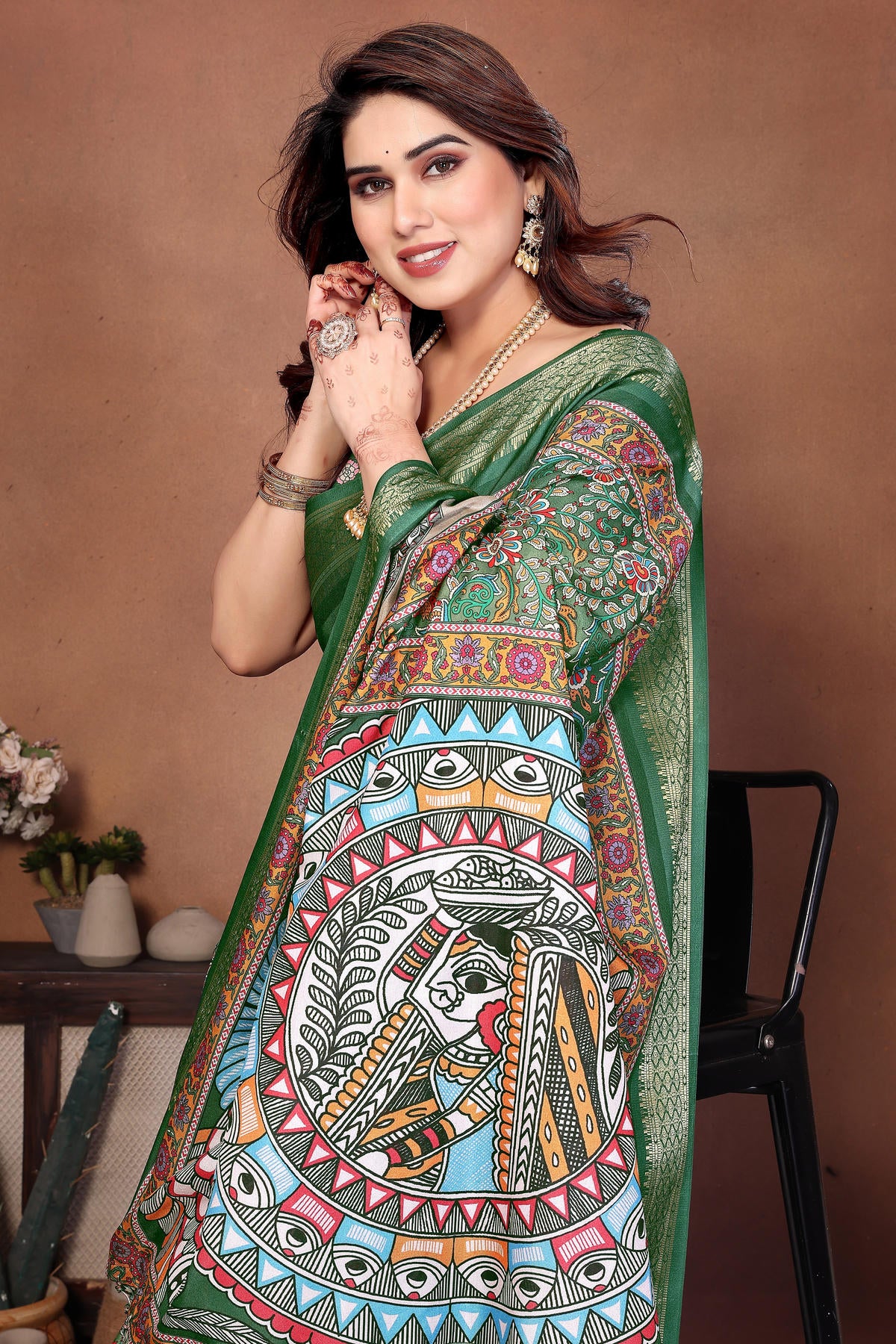 Green Colour Cotton Silk Printed Saree