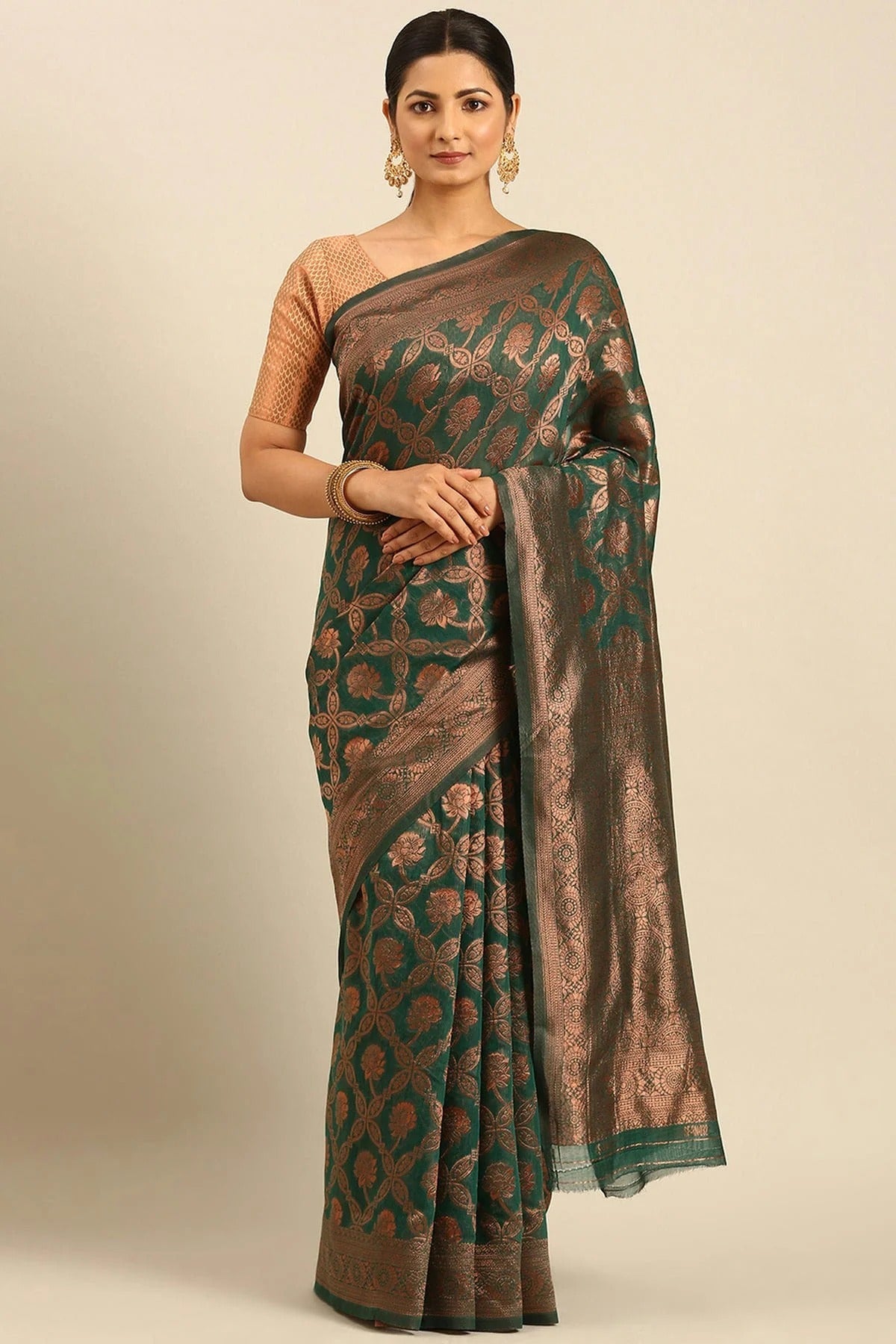 Green Colour Cotton Traditional Saree SD1102515