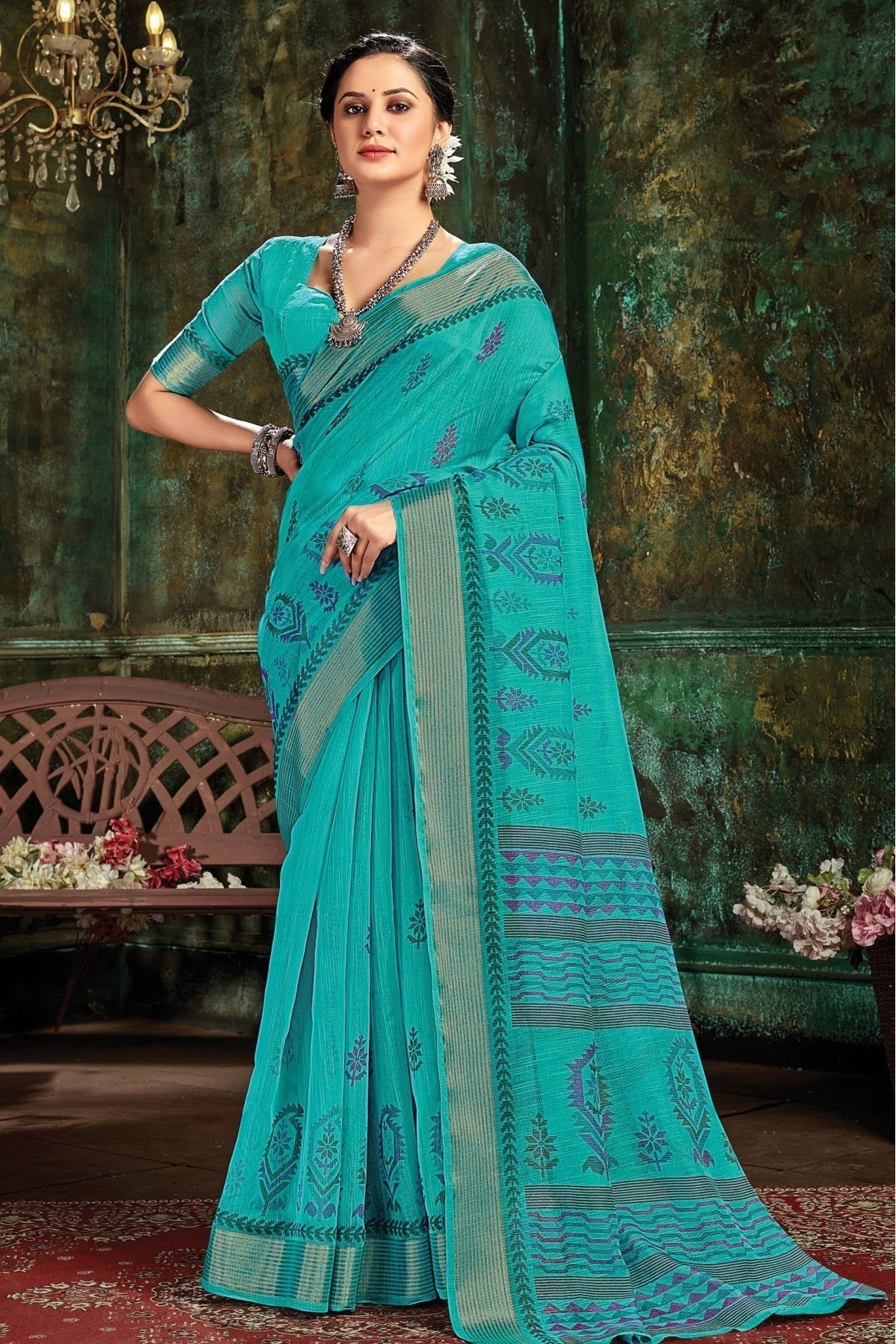 Green Colour Cotton Woven Saree SD1100684