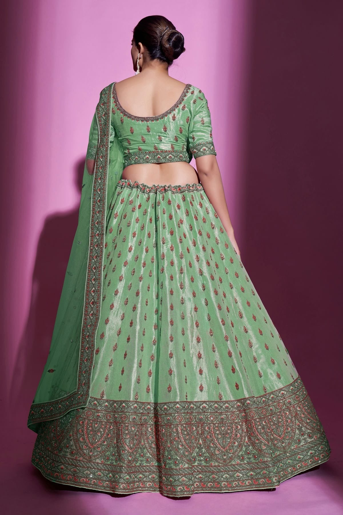 Green Colour Embroidery Gota Silk Lehenga Choli LD1080711 A