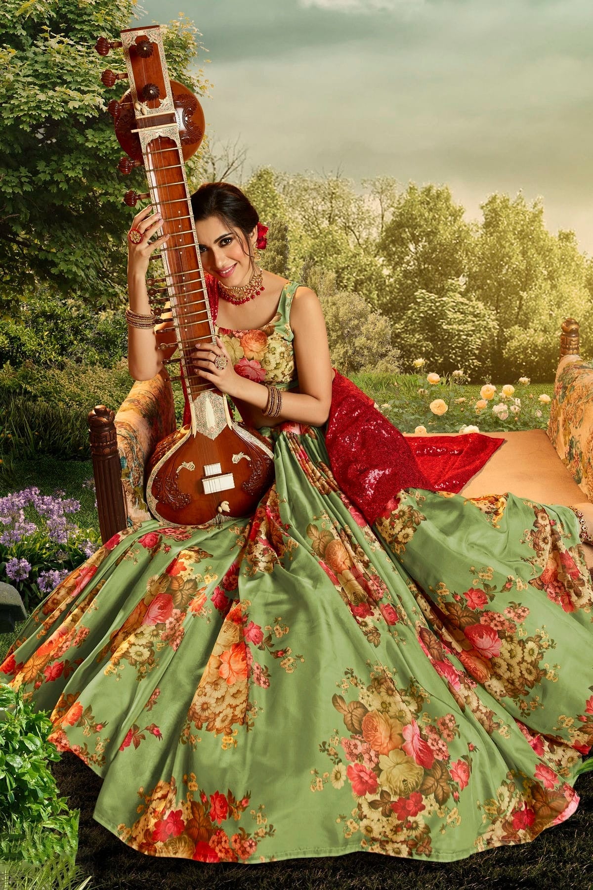 Green Colour Embroidery Organza Lehenga Choli LD1080682 A