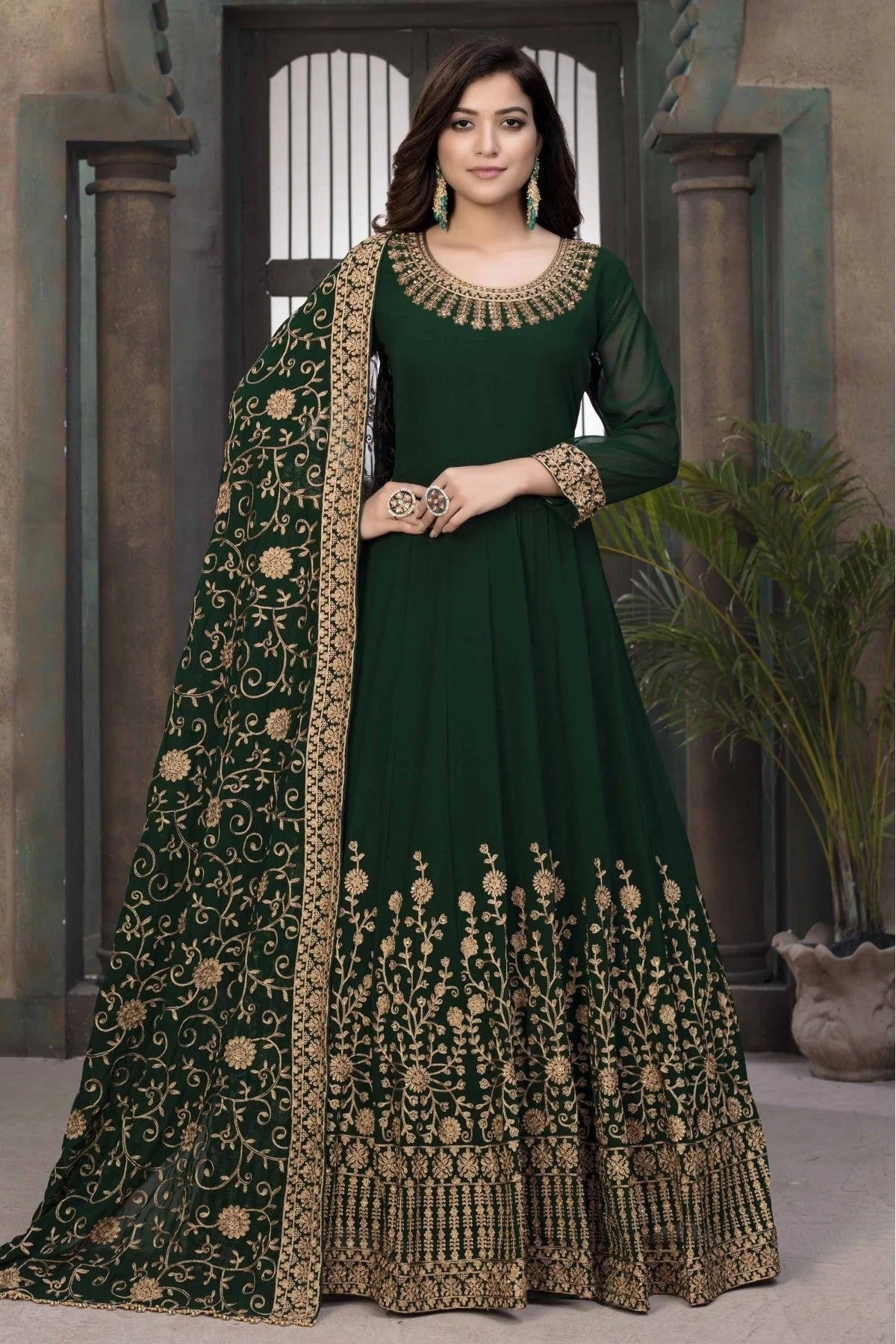 Green Colour Faux Georgette Anarkali Suit SM1050055