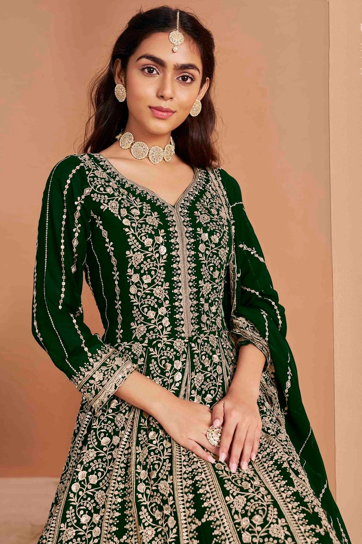 Green Colour Faux Georgette Anarkali Suit SM1050735 B