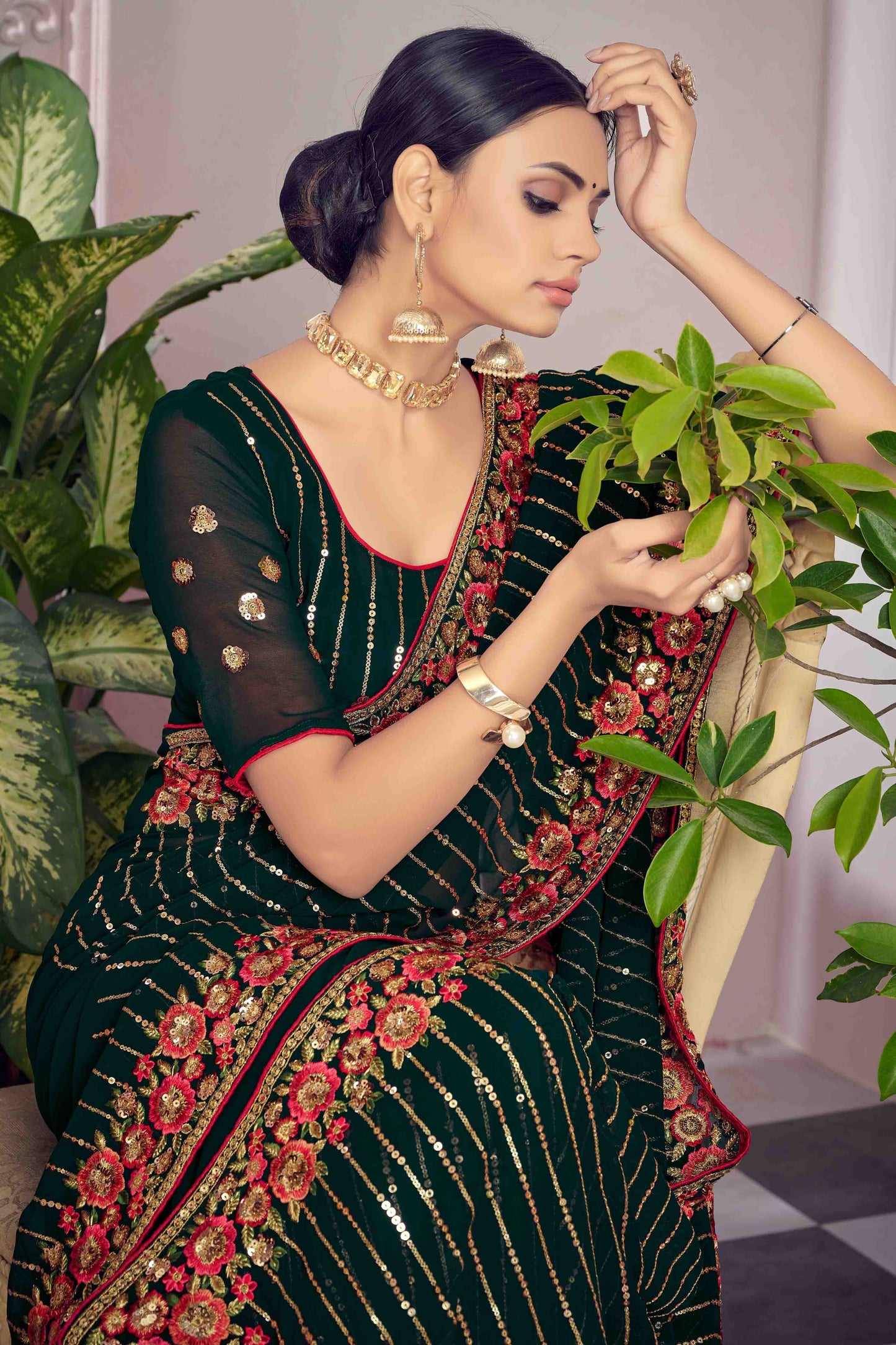 Green Colour Georgette Designer Saree SD1090487 A
