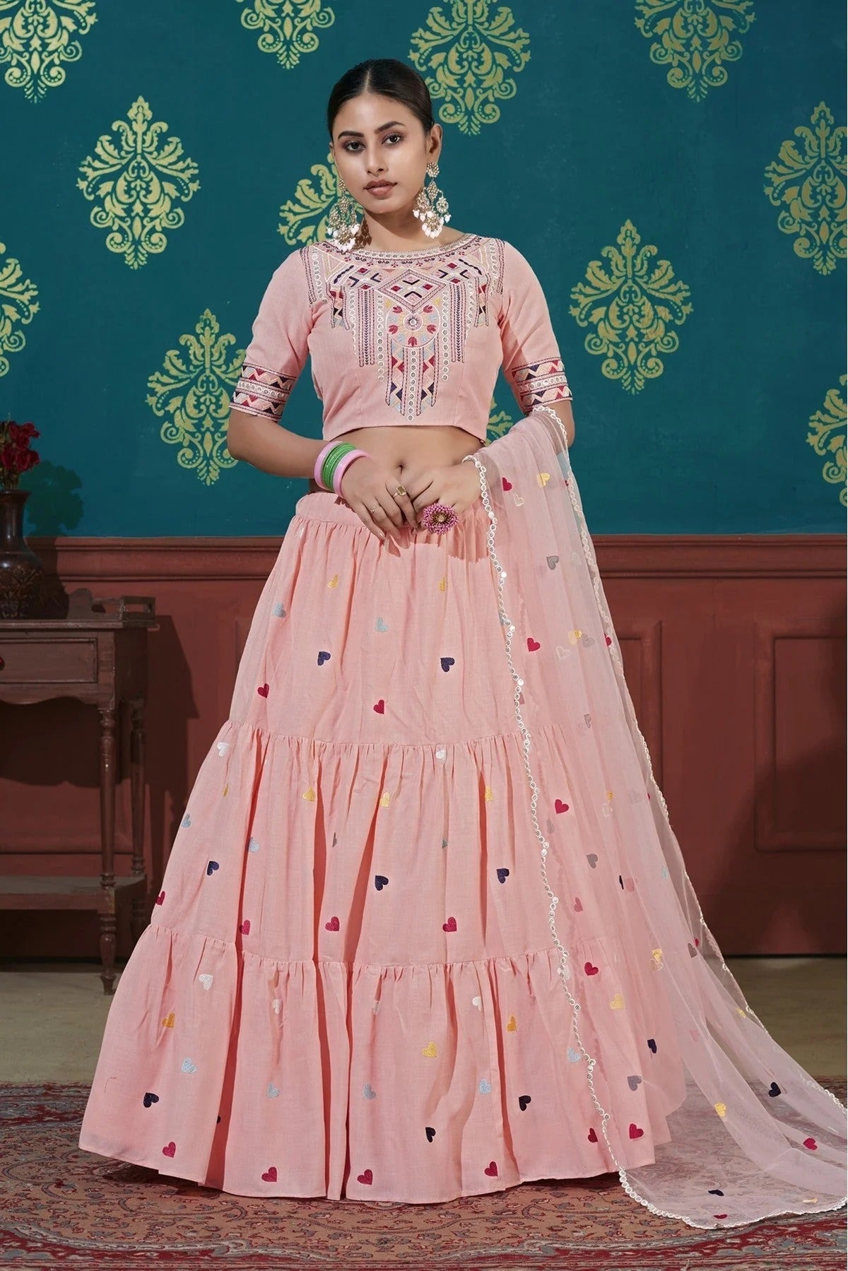 Pink Colour Cotton Embroidery Lehenga Choli LC1150072