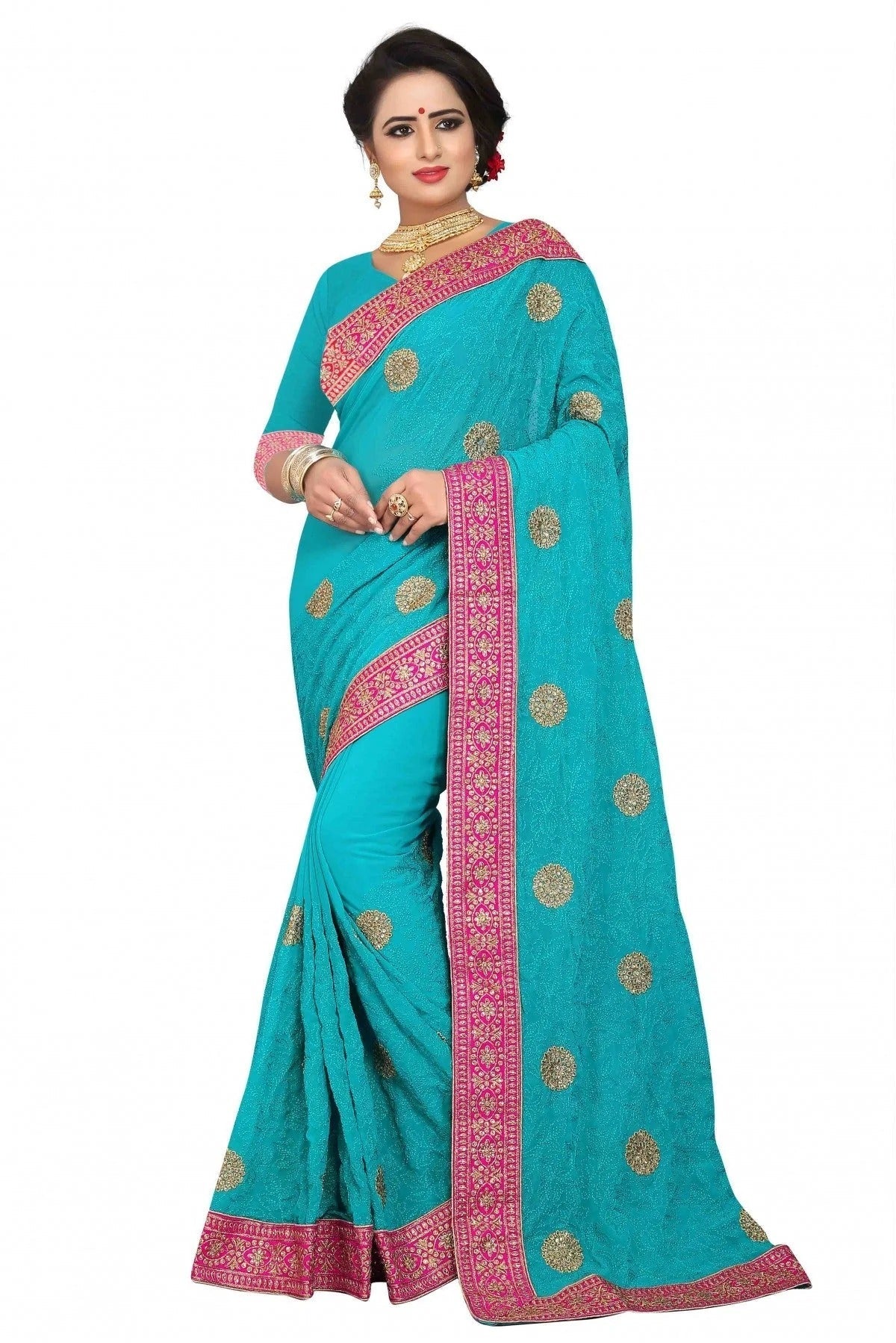 Green Colour Georgette Embroidery Saree SD1120123