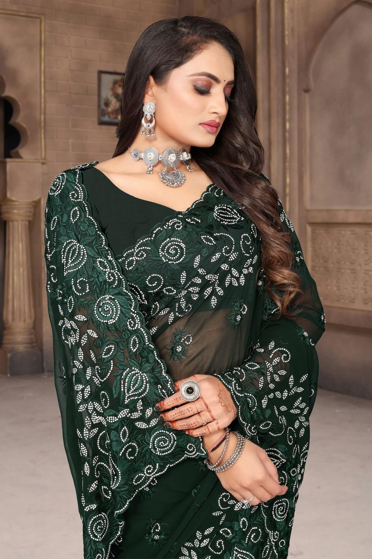 Green Colour Georgette Saree SD1090969 A