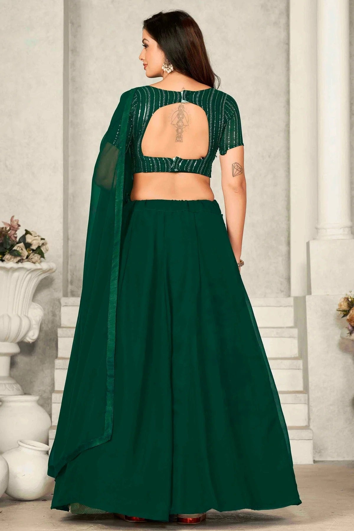 Green Colour Georgette Semi Stitched Lehenga Choli LC1170072 B