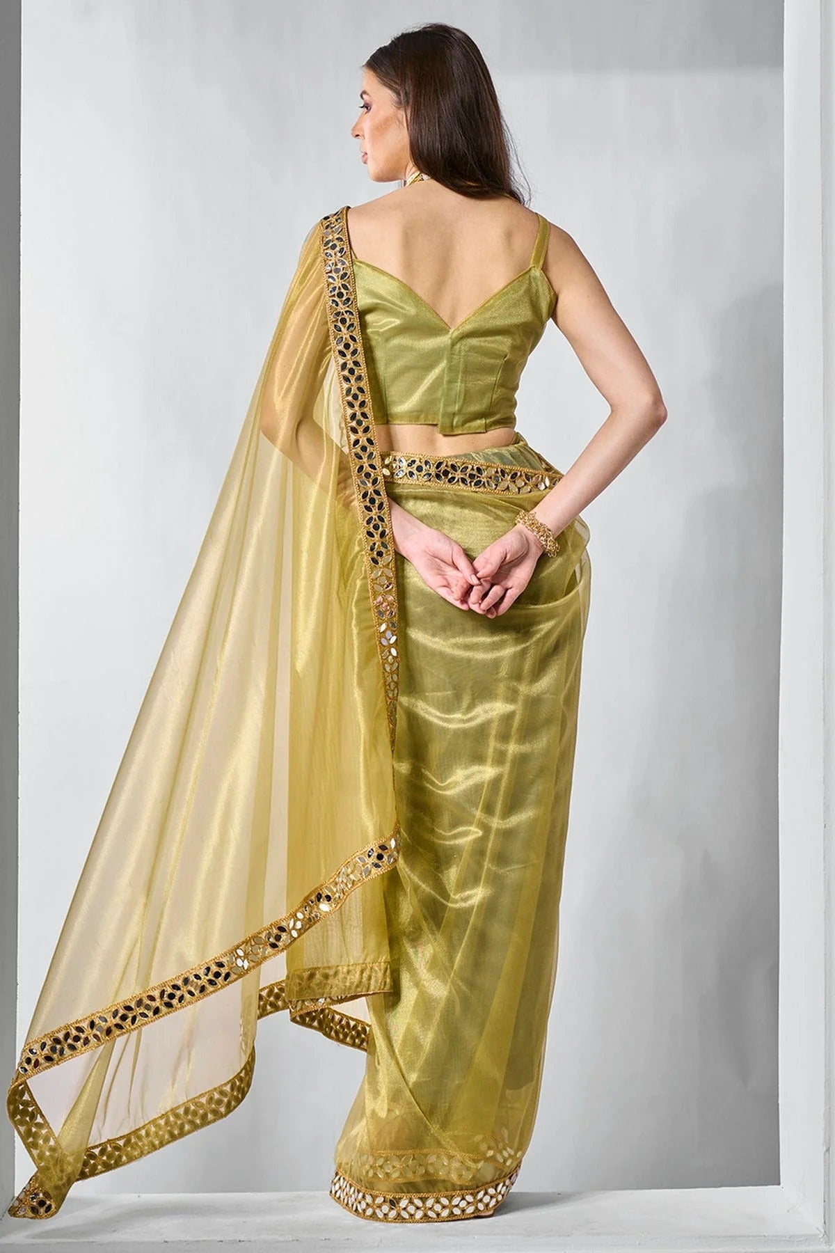 Green Colour Gold Tissue Net Designer Saree SD1111710 A