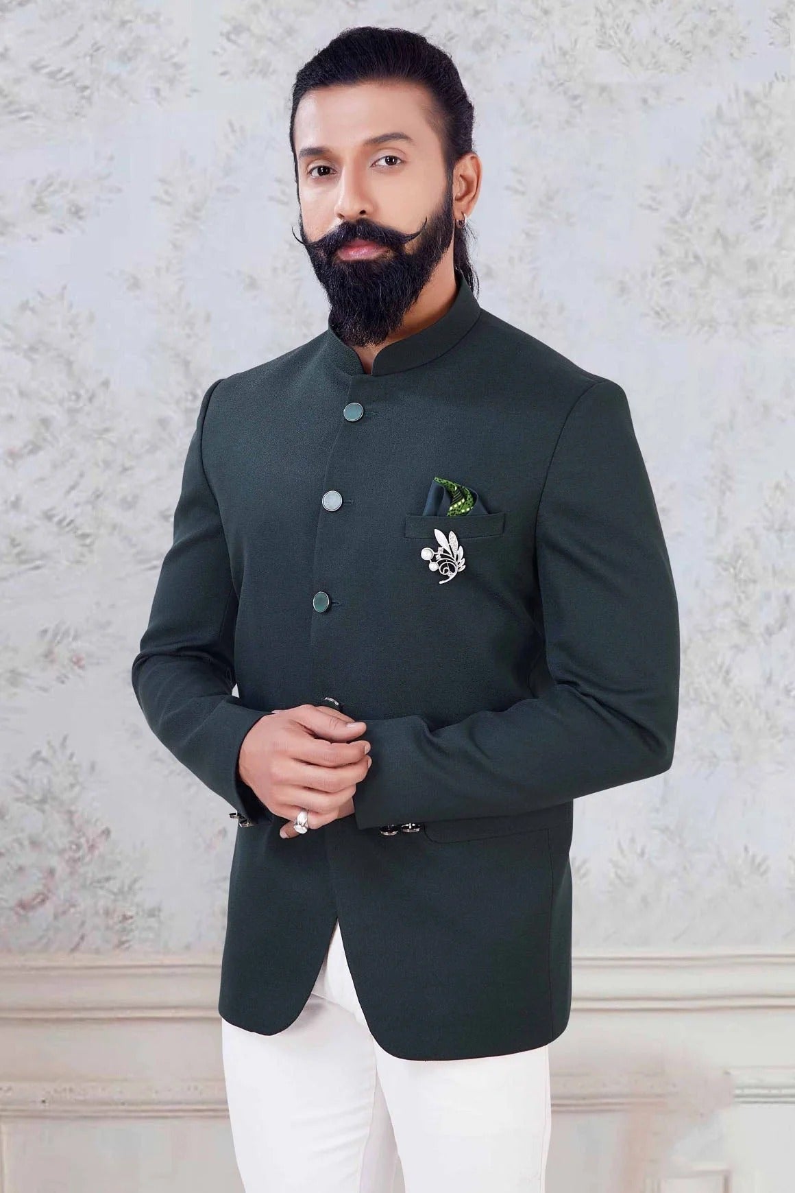 Green Colour Imported Fabric Jodhpuri Suit SH1130036 A