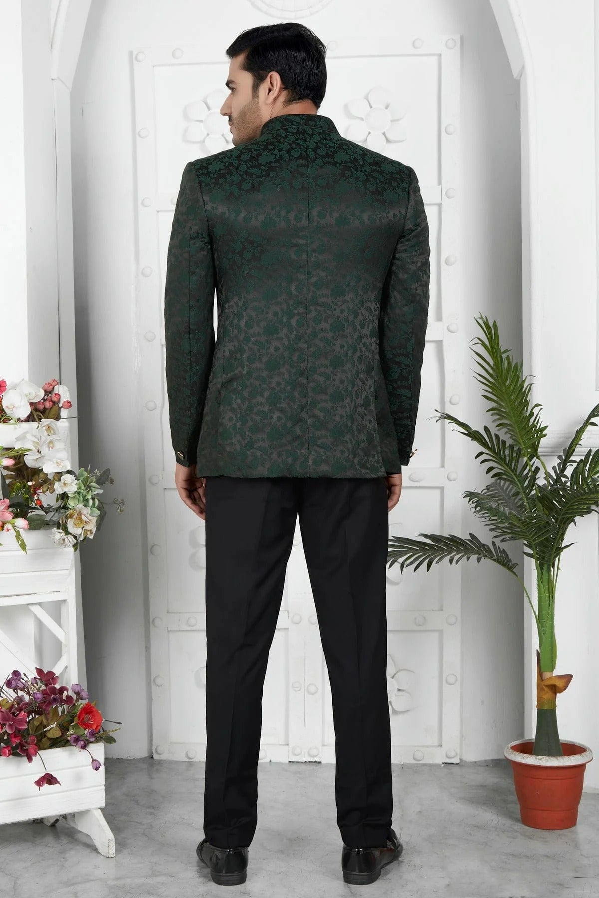 Green Colour Jacquard Silk Jodhpuri Jacket JP1230118 B