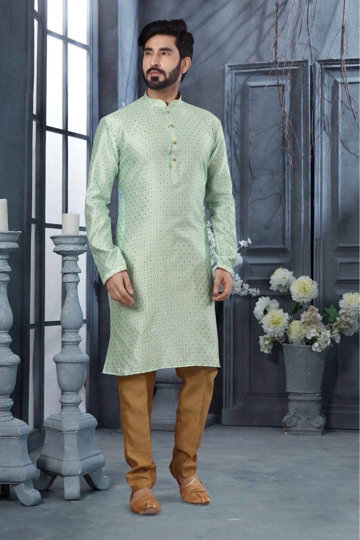 Green Colour Kurta Pajama In Jacquard Fabric KP1040128