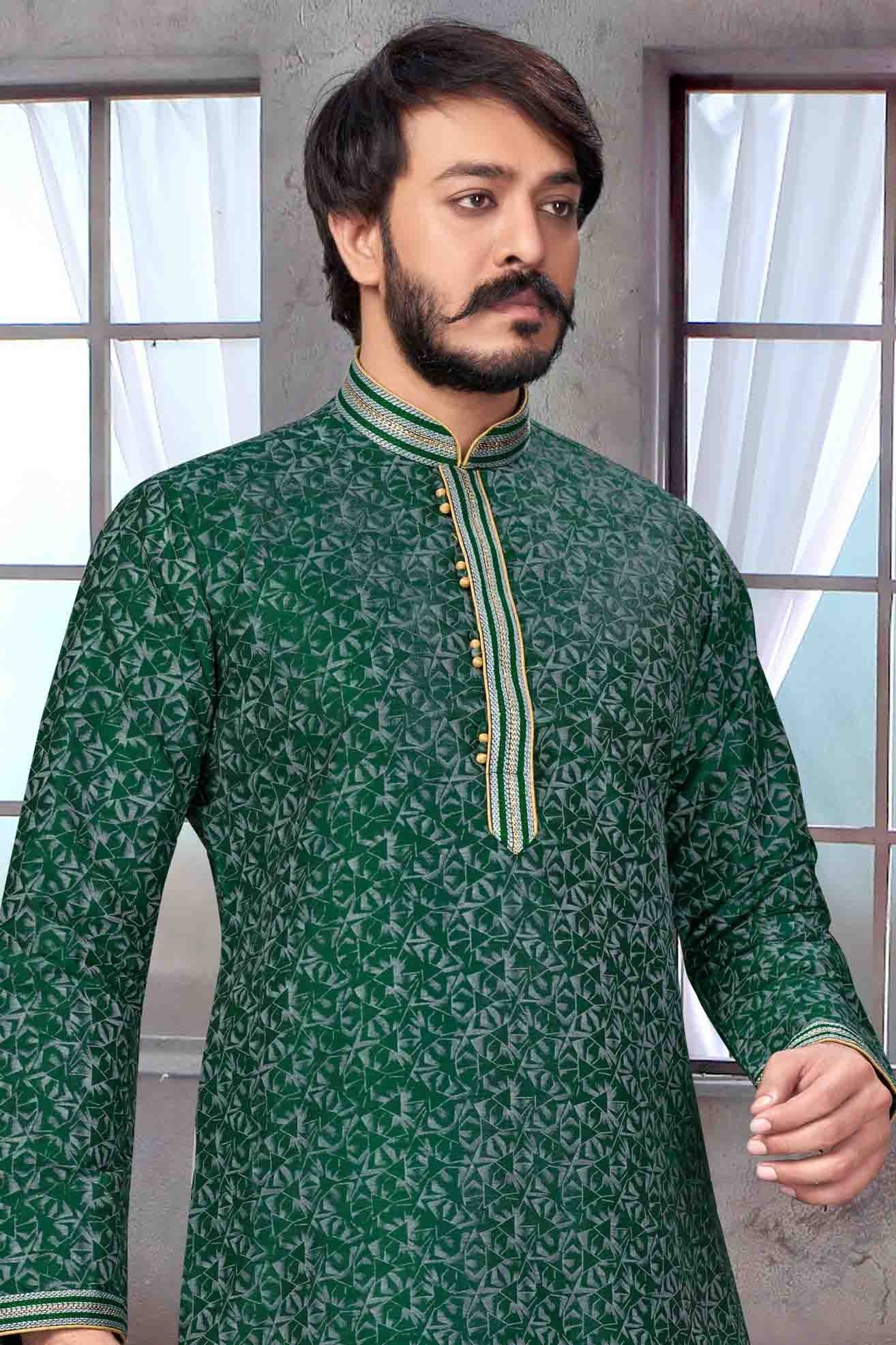 Green Colour Kurta Pajama In Jacquard Silk KP1210075 A