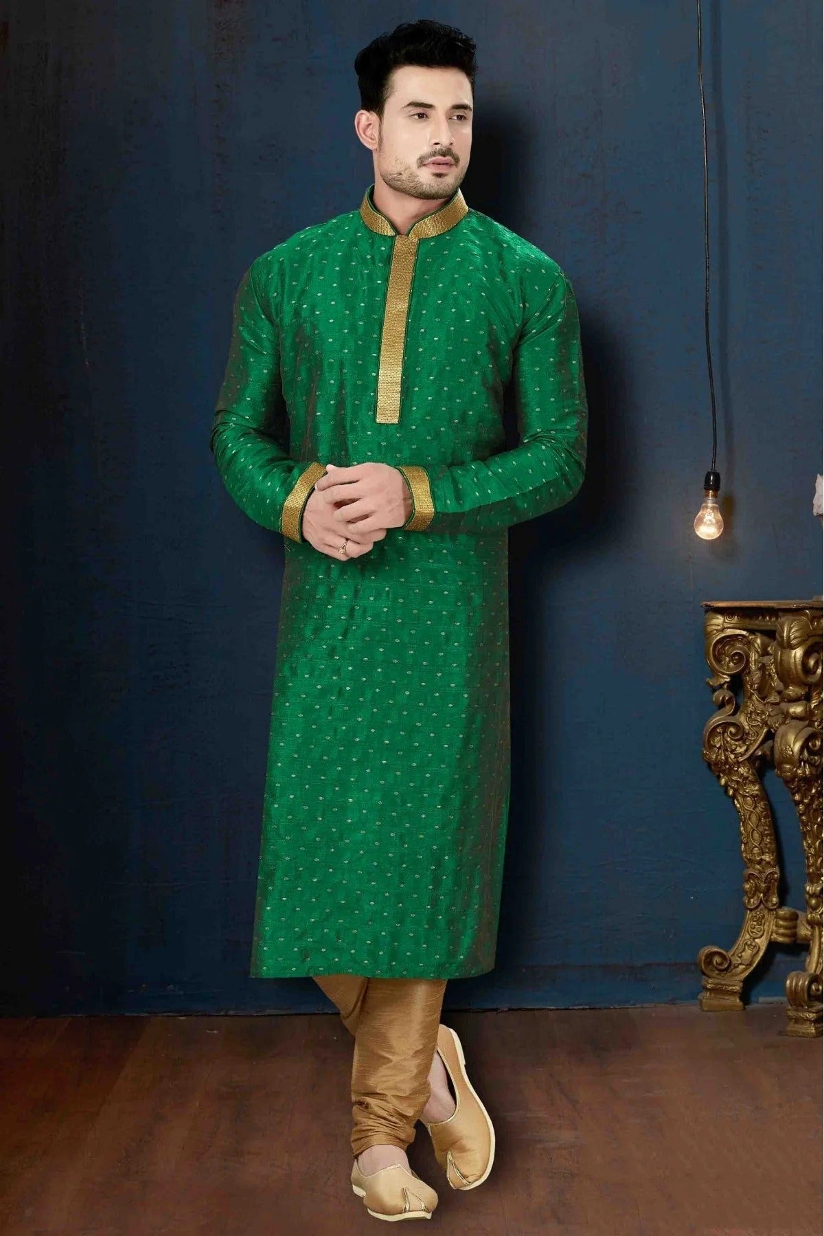 Green Colour Kurta Pajama In Malbari Silk Fabric KP1040063