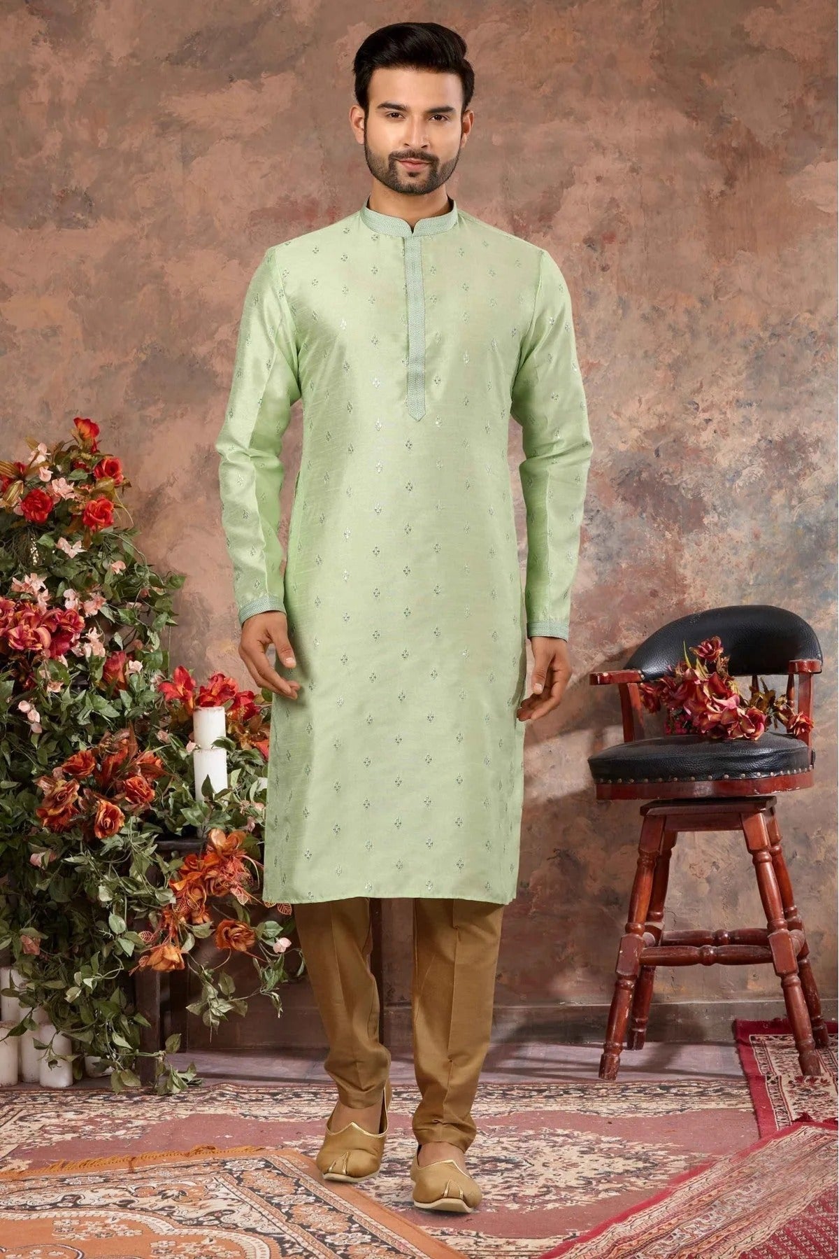 Green Colour Kurta Pajama In Silk Fabric KP1040123