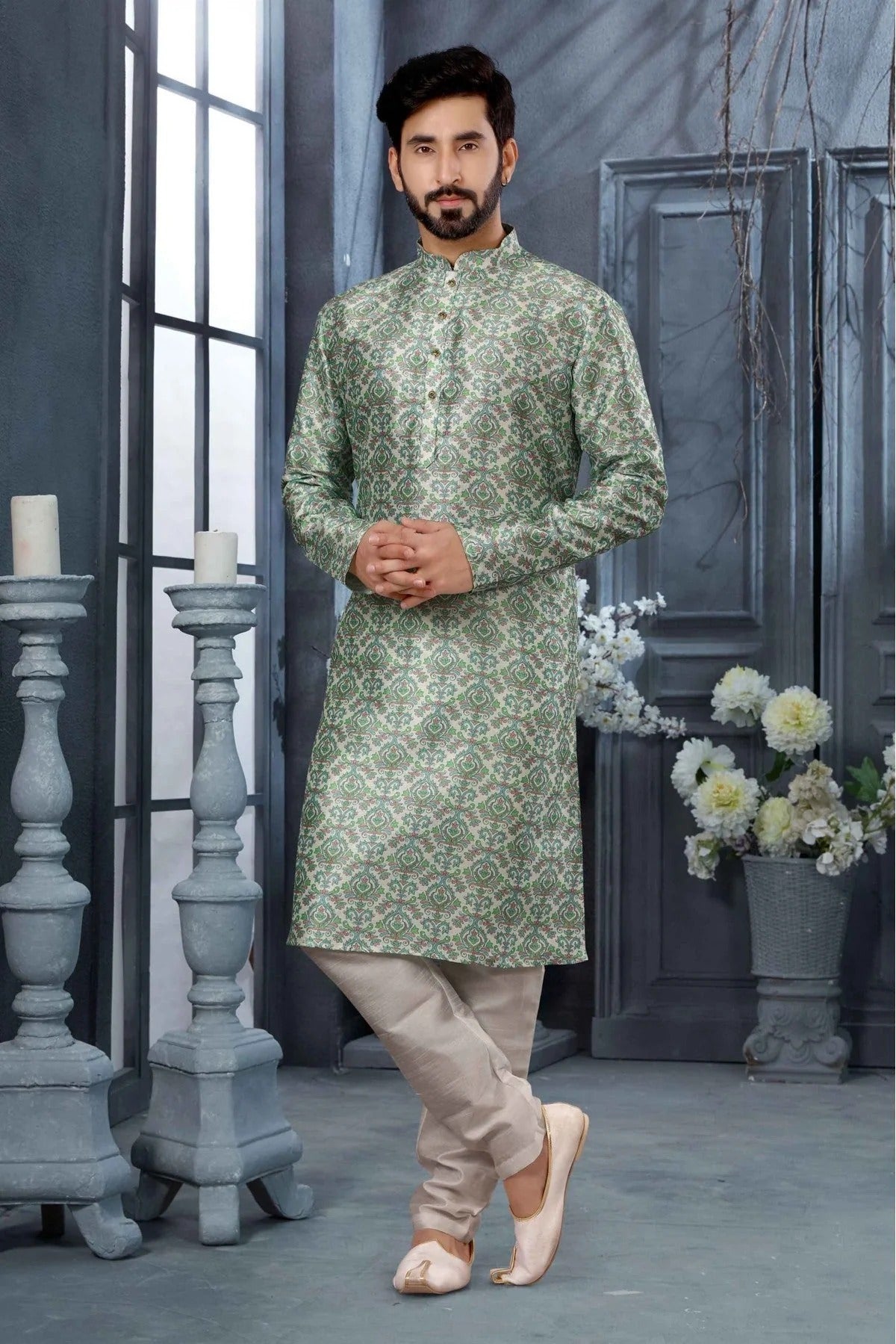 Green Colour Kurta Pajama In Silk Fabric KP1040167