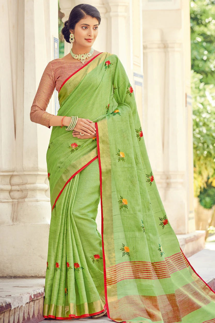 Green Colour Linen Traditional Saree In Woven Work SD1101247
