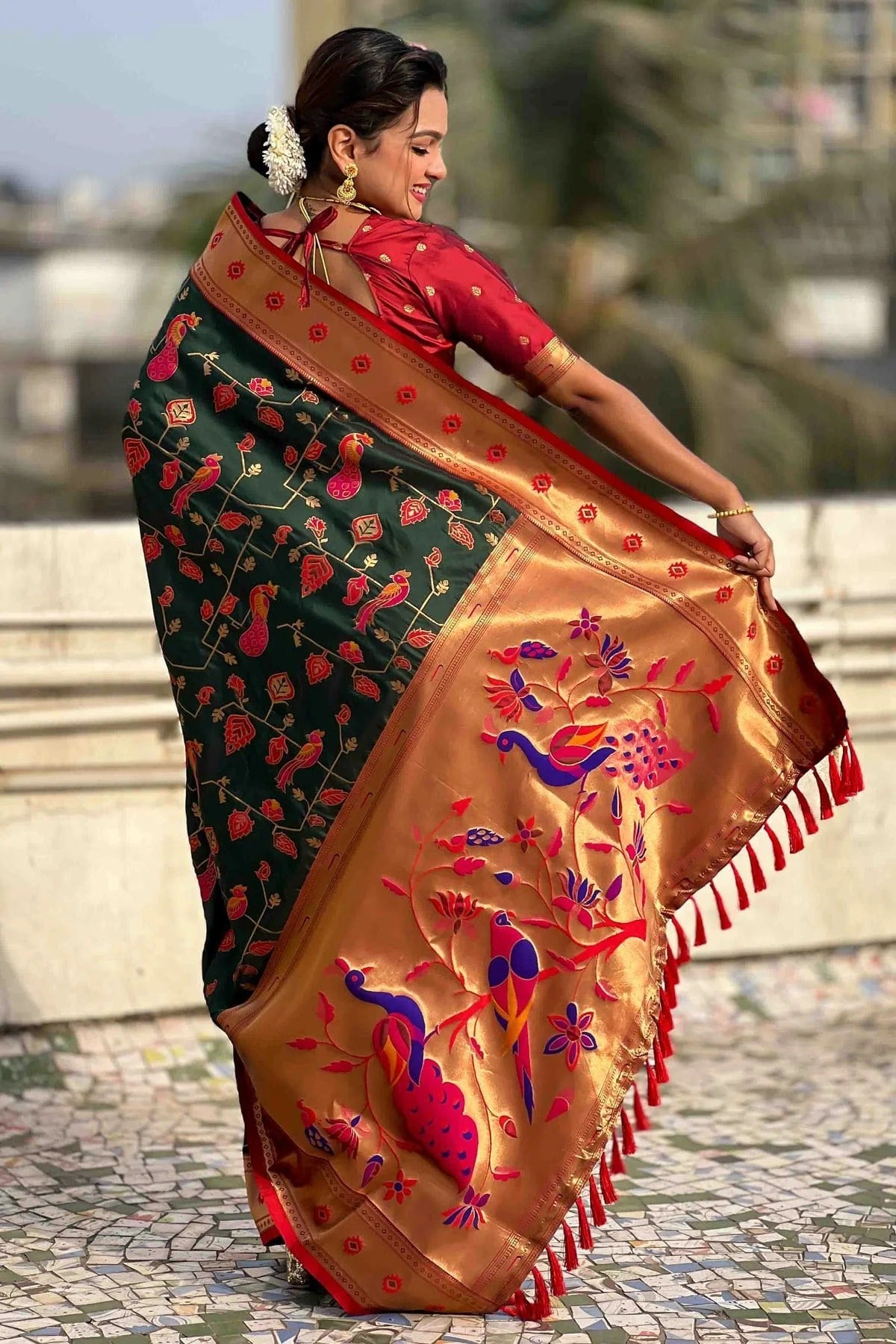 Green Colour Meenakari Work Soft Silk Paithani Sarees SD1113365 A