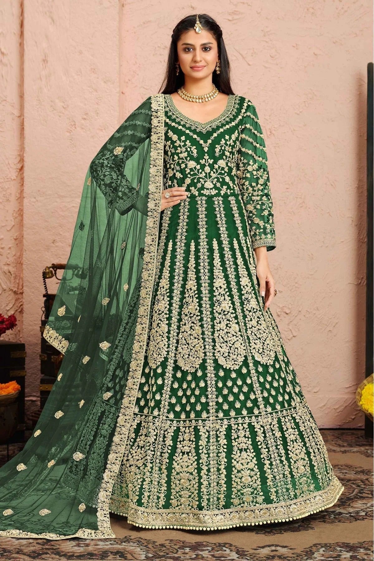 Green Colour Net Anarkali Suit SM1050088