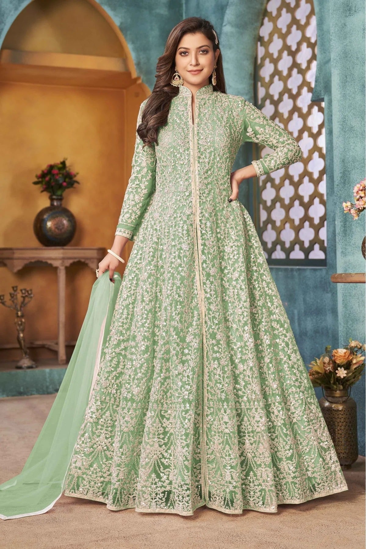 Green Colour Net Anarkali Suit SM1050153