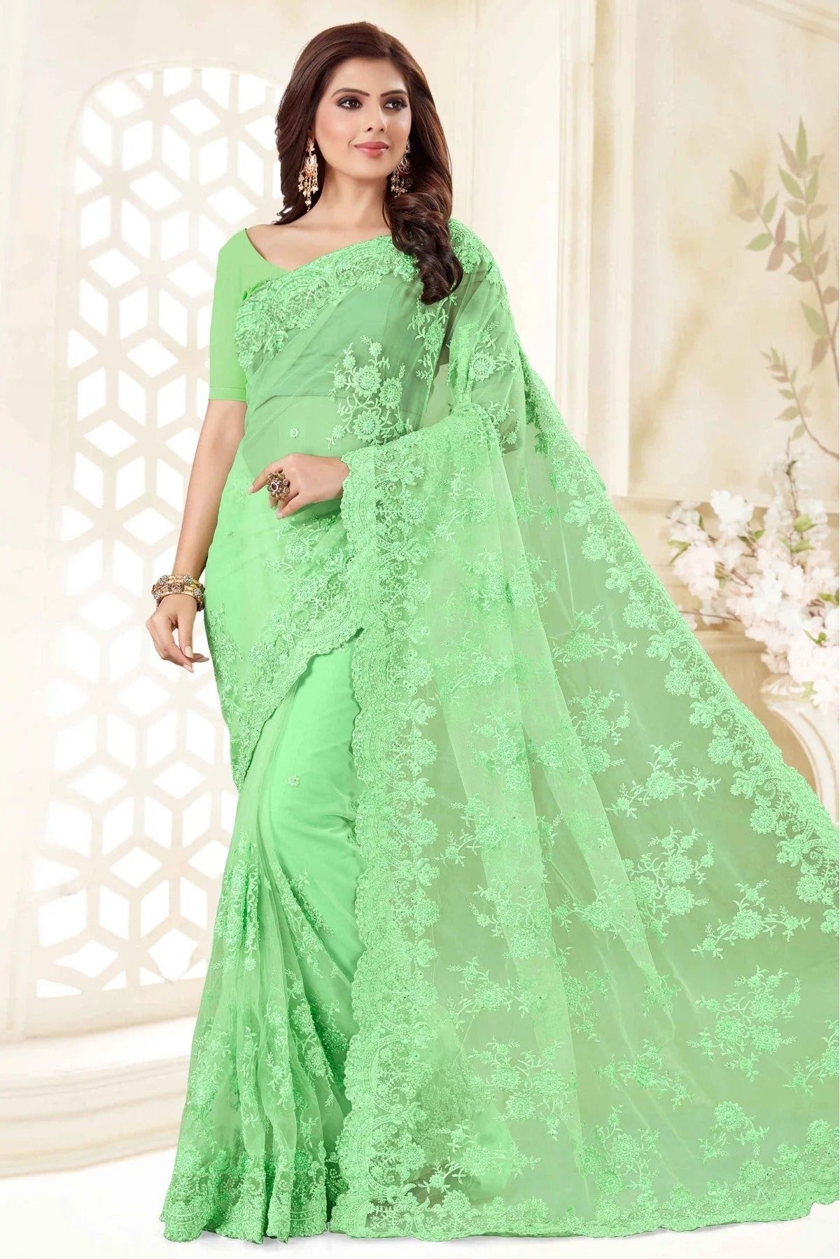 Green Colour Net Designer Saree SD1090058