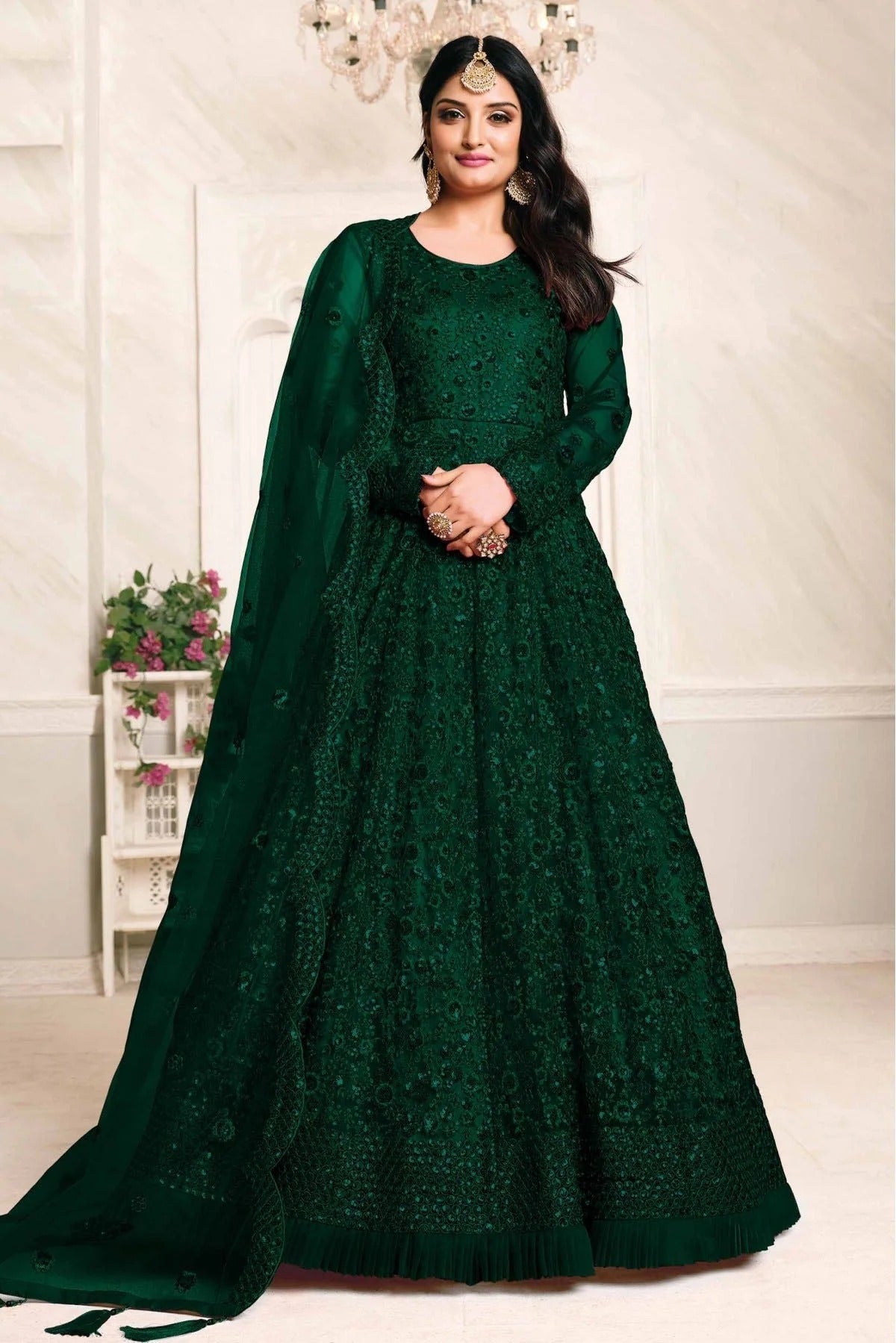 Green Colour Net Embroidery Anarkali Suit SM1050185