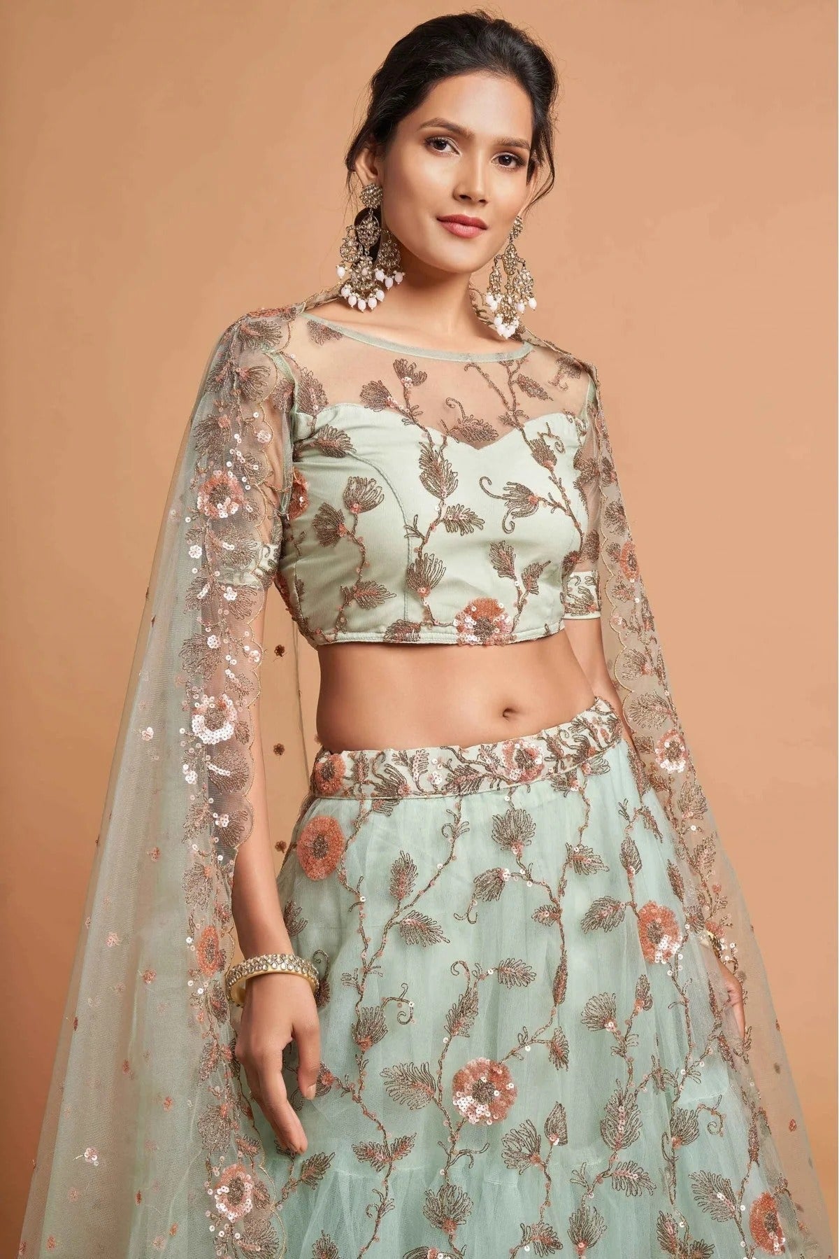 Green Colour Net Lehenga Choli LC1010122 B