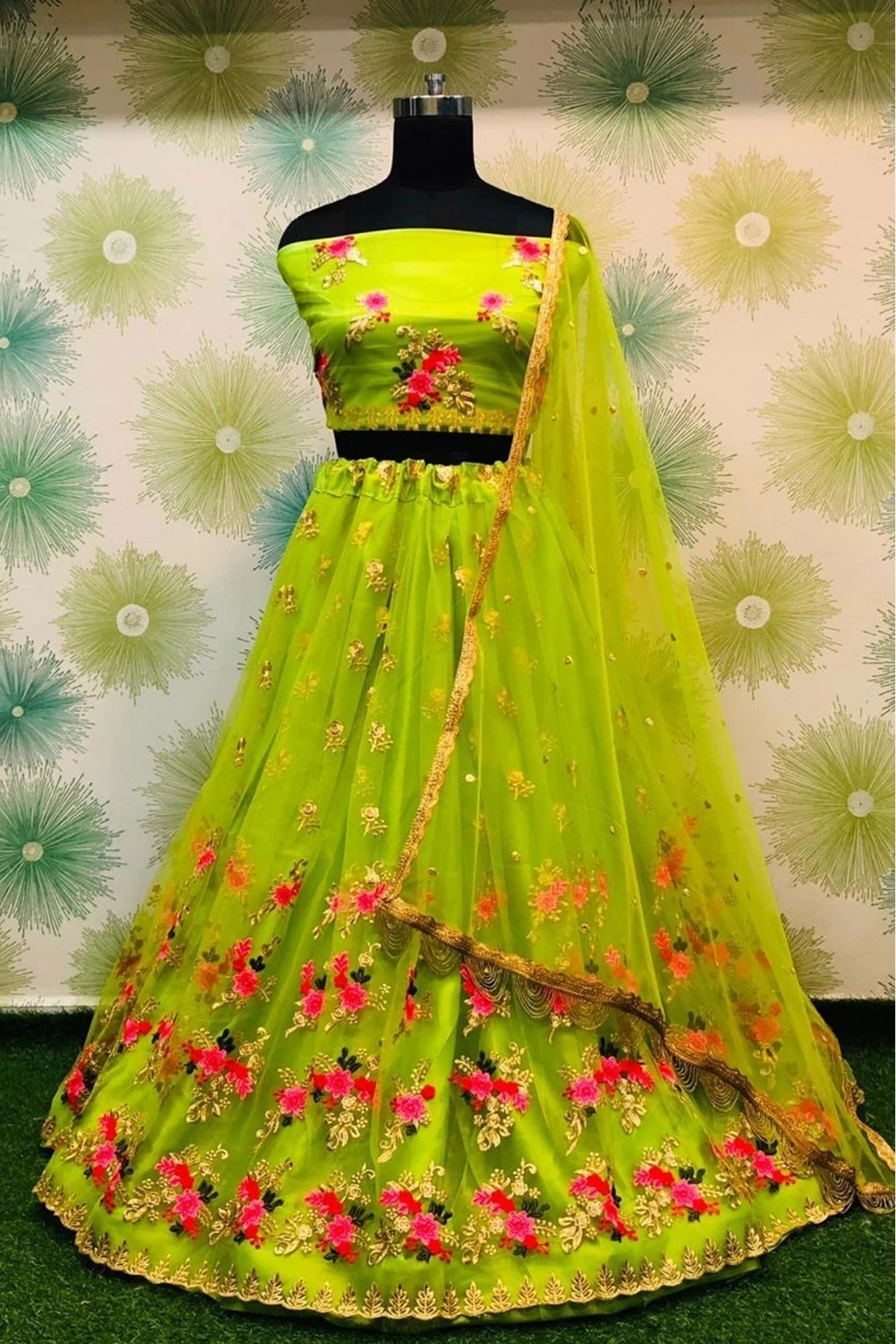 Green Colour Net Lehenga Choli LC1020085