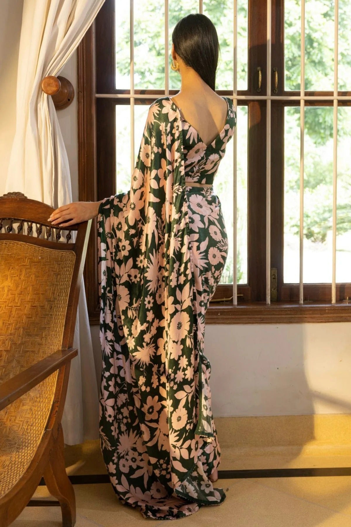 Green Colour Nylon Japan Satin Printed Saree SD1111681 A