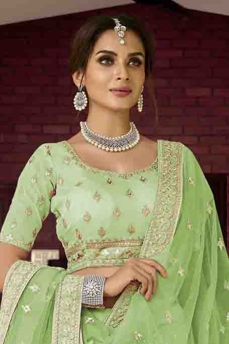 Green Colour Organza Resham Work Lehenga Choli LC1080119 A