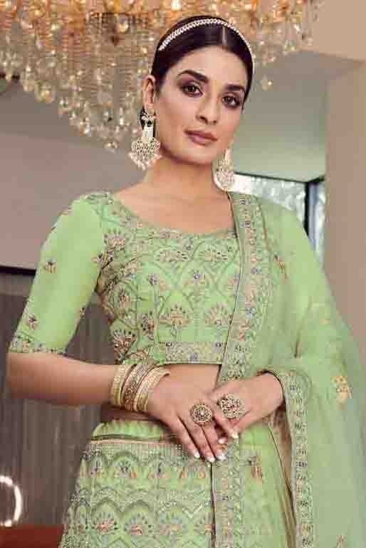 Green Colour Organza Thread Work Lehenga Choli LC1080175 A