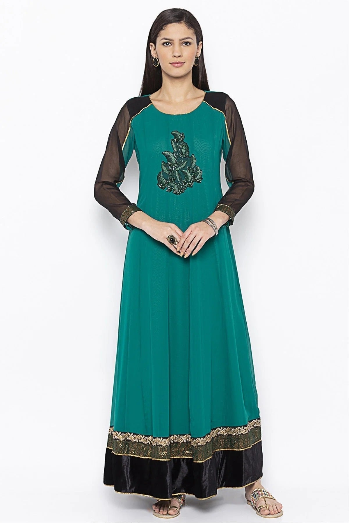 Green Colour Plus Size Georgette Embroidery Kurta Set KR1070473