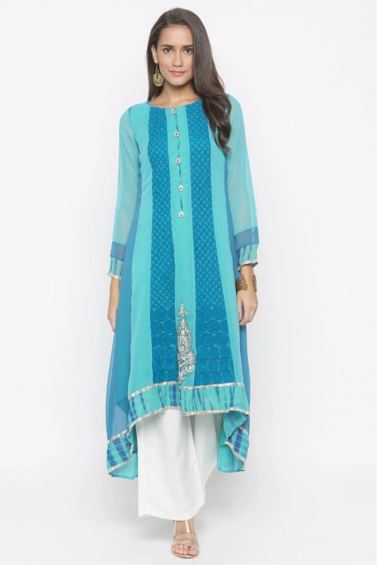 Green Colour Plus Size Georgette Embroidery Kurta Set KR1070511