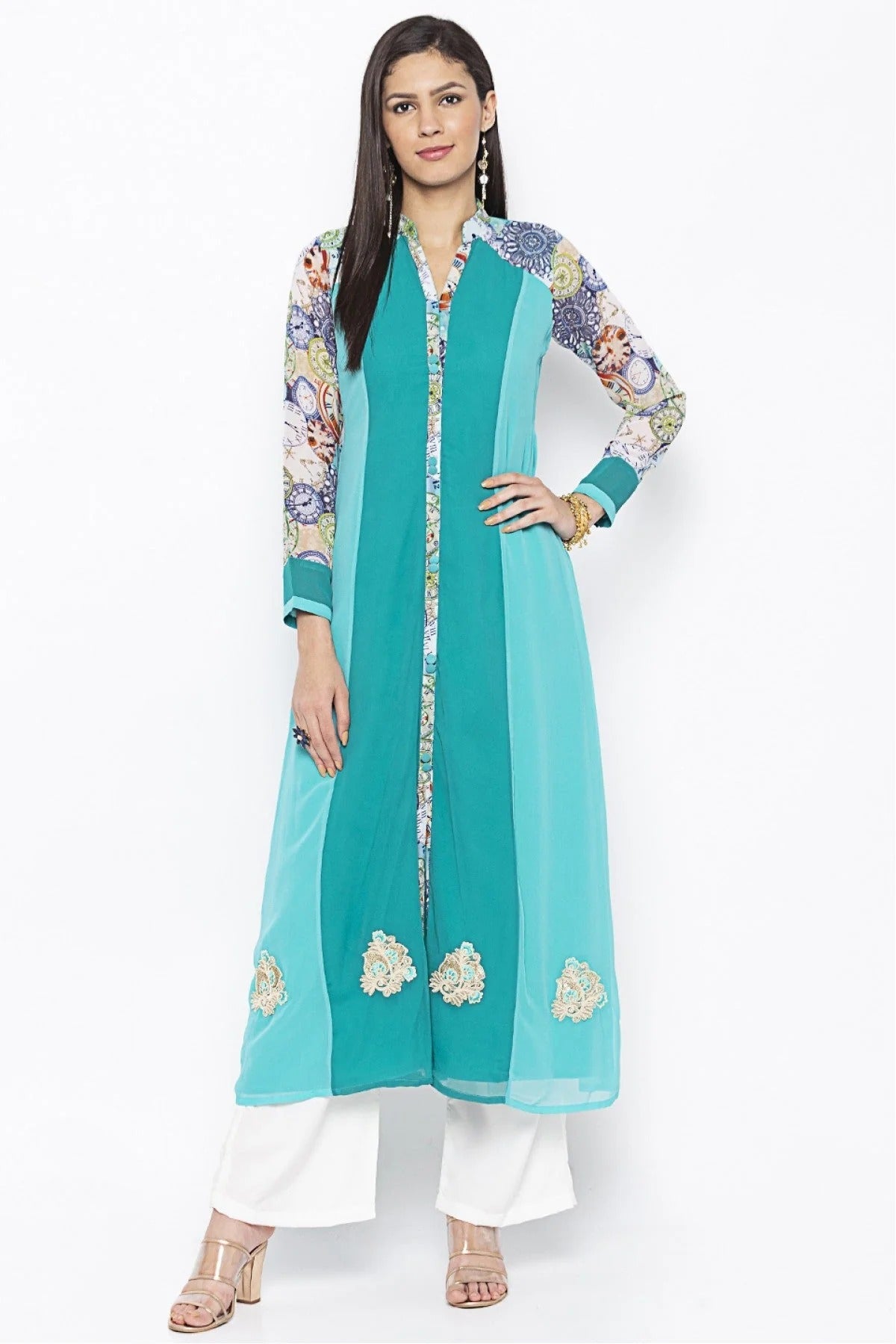 Green Colour Plus Size Georgette Embroidery Kurti KR1070590