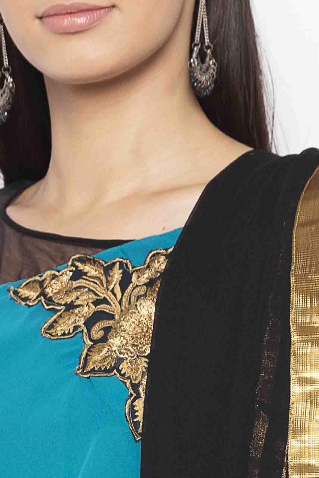 Green Colour Plus Size Georgette Embroidery Pant Style Suit BW1070333 B