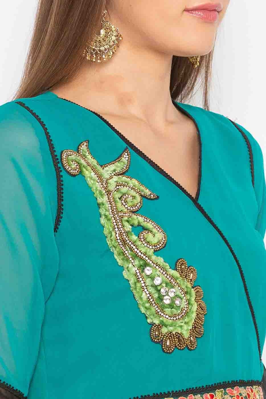 Green Colour Plus Size Stitched Georgette Embroidery Palazzo Pant Suit BW1070223 B