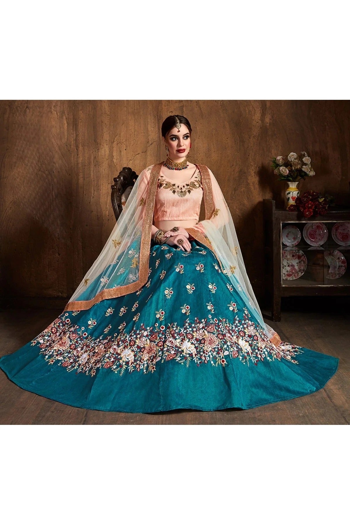 Green Colour Raw Silk Lehenga Choli LC1010062 C