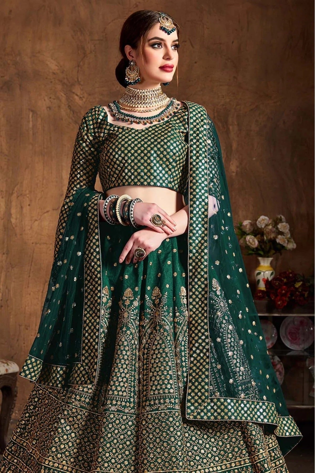 Green Colour Raw Silk Lehenga Choli LC1010069 C